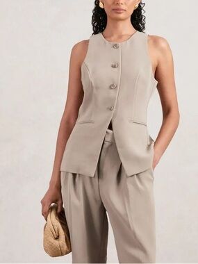 NWT Good American Taupe Button-Front Sleeveless Vest Small
